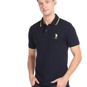U.S. Polo ASSN. Striped Slim Fit Polo T Shirts for Men - 100% Cotton, Half Sleeves Mens Tshirt